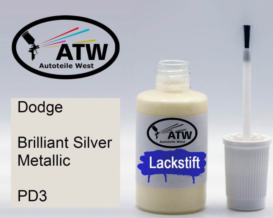Dodge, Brilliant Silver Metallic, PD3: 20ml Lackstift, von ATW Autoteile West.